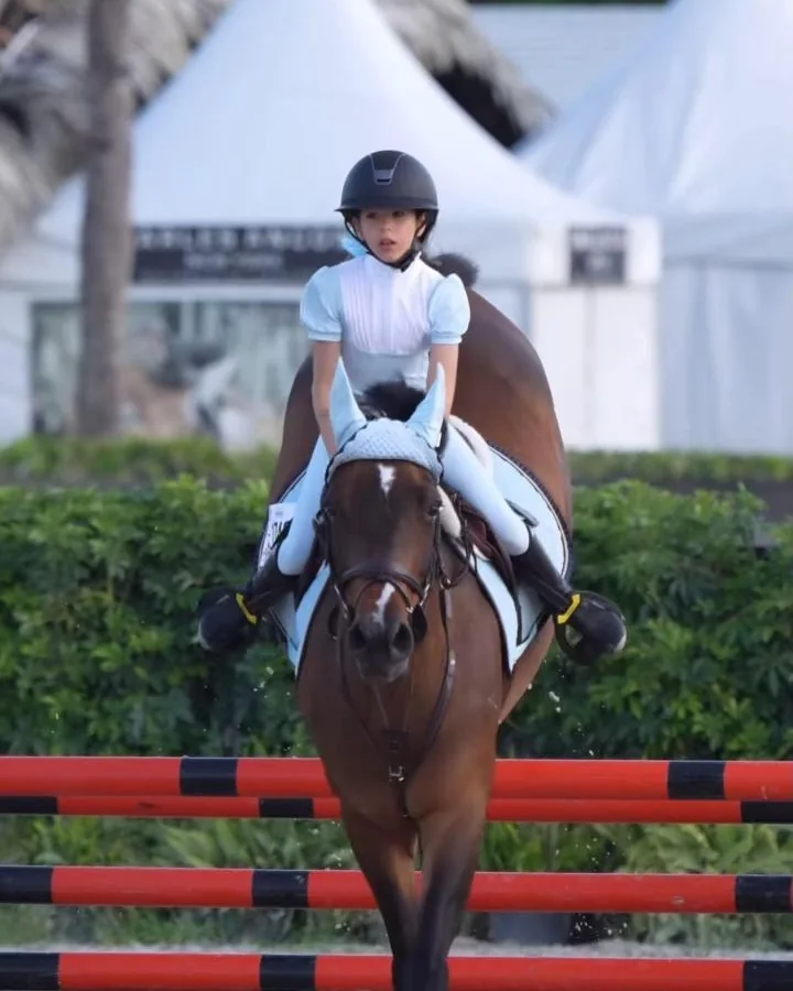 Azalia jumping an oxer at a Wellington show